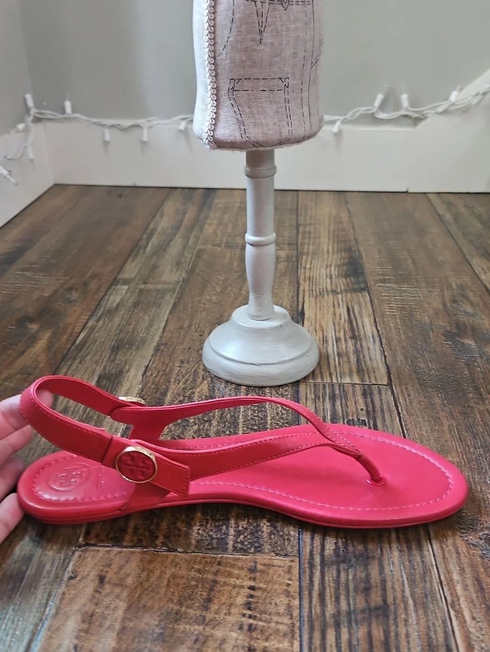 Tory Burch Red Leather T-Strap Slingback Thong Sandal